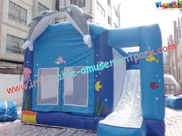 Blue Outdoor Inflatable Bouncer Geser Komersial Dengan Castles