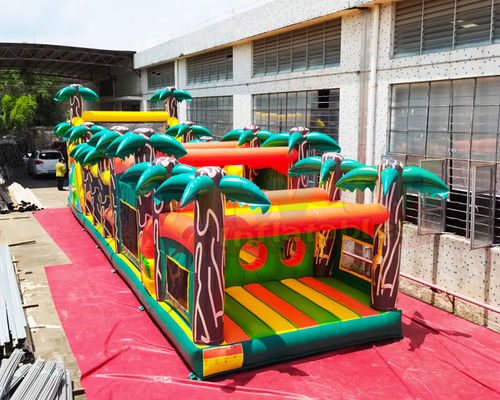 Long Palm Tree Bouncy Castle Kursus Rintangan Tiup 13.2X4.7X3 M